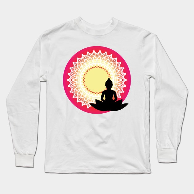 Buddha - The Peaceful Meditating Enlightened Soul Mandala Print Design GC-092-13 Long Sleeve T-Shirt by GraphicCharms